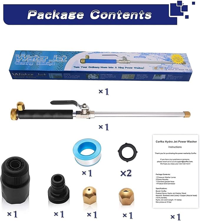 Jet Nozzle High Pressure Hose Nozzle for Garden, 2-in-1 High Pressure Hose Nozzle, Upgraded High Pressure Washer Tools Attachment with 2 Different Nozzles and Hose Quick Connectors (Black)