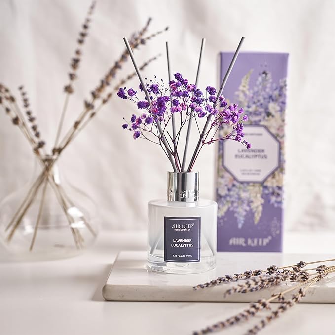 Reed Diffuser Set,3.38 fl oz (100 ml) - Lavender Eucalyptus Oil Diffusers with 8 Reed Sticks, Home Fragrance Reed Diffuser for Bathroom Shelf Decor