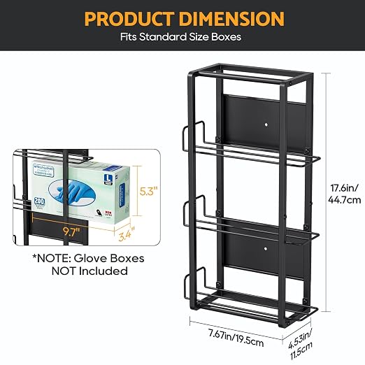 THYGIFTREE Magnetic Glove Holder for 3 Boxes, Wall Mount Glove Box Holder, Metal Disposable Glove Dispenser for Toolbox, Garage, Workshop, Kitchen, Fridge