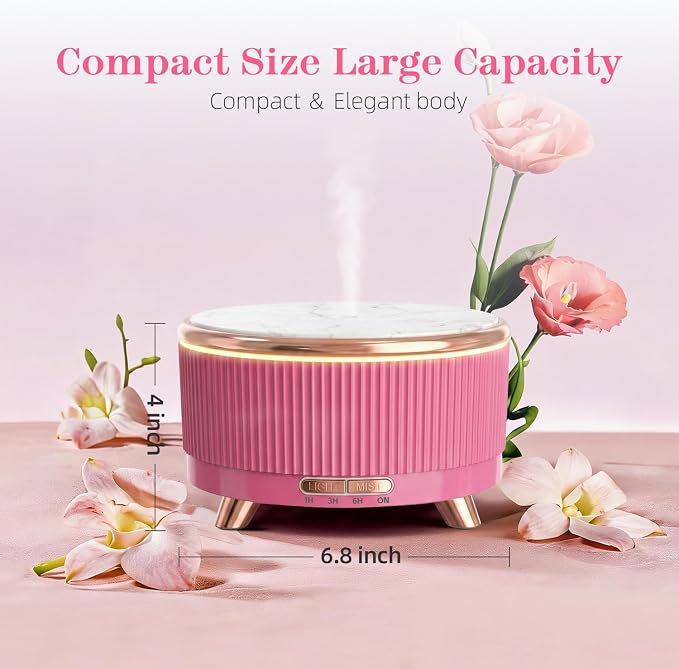 500ml Essential Oil Diffuser, Ultrasonic Aromatherapy Humidifier | with Remote Control, 7-Color LED Light, Timer & Auto Shut-Off, Cool Mist Diffuser for Home, Bedroom, Office (Pink)
