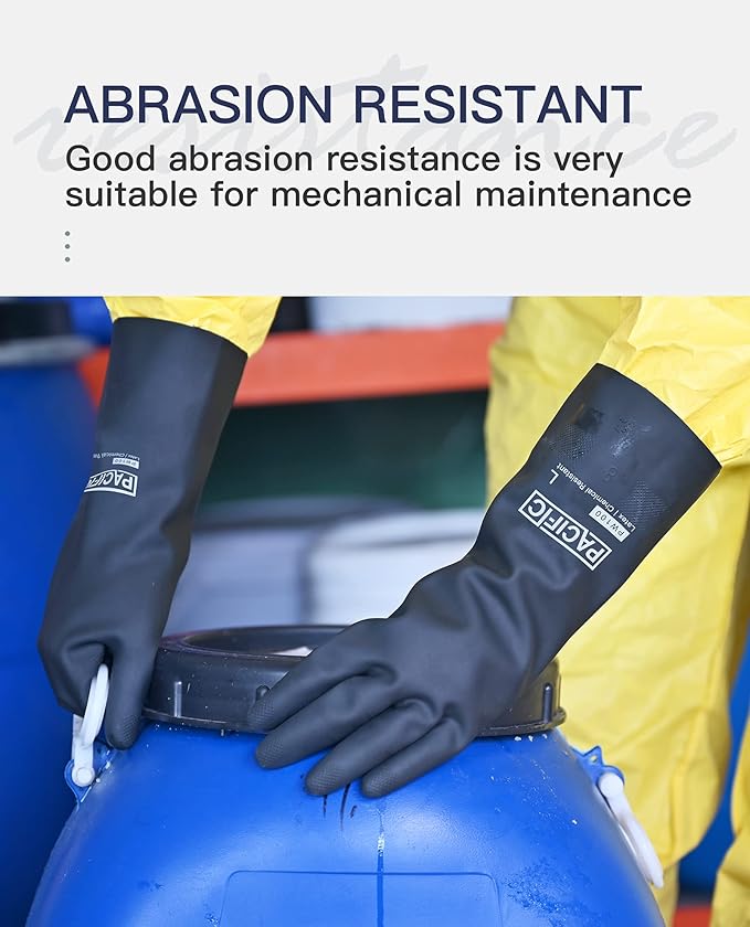 PACIFIC PPE 2 Pairs Chemical Resistant Gloves, Heavy Duty Industrial Rubber Gloves, Resist Acid, Alkali and Oil, 12.6", XX-Large