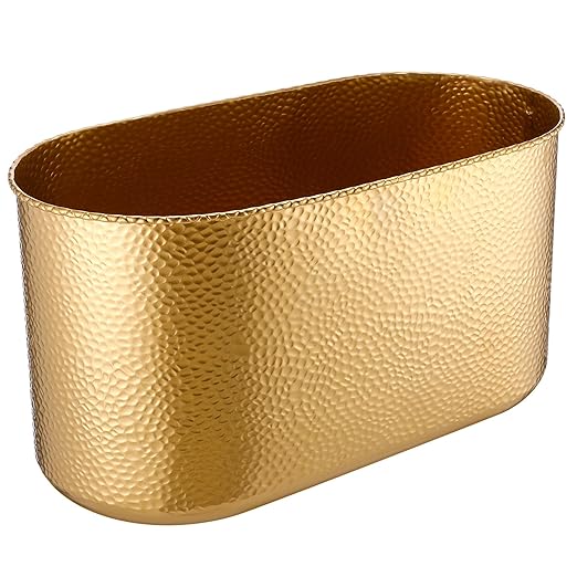Gold Metal Oval Trash Can Wastebasket for Bathroom, Decorative Garbage Can Trash Bin for Kitchen Bedroom Home Office, Stainless Steel(14.6 x 7.9 x 7.6 Inches)