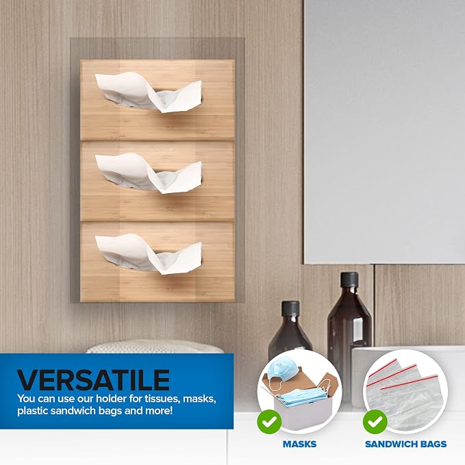 Stock Your Home Triple Acrylic Gloves Dispenser, Tissue Box Shelf, Glove Holder Wall Mount, For Kitchen, Cleaning Closet, Lab, Exam, Office