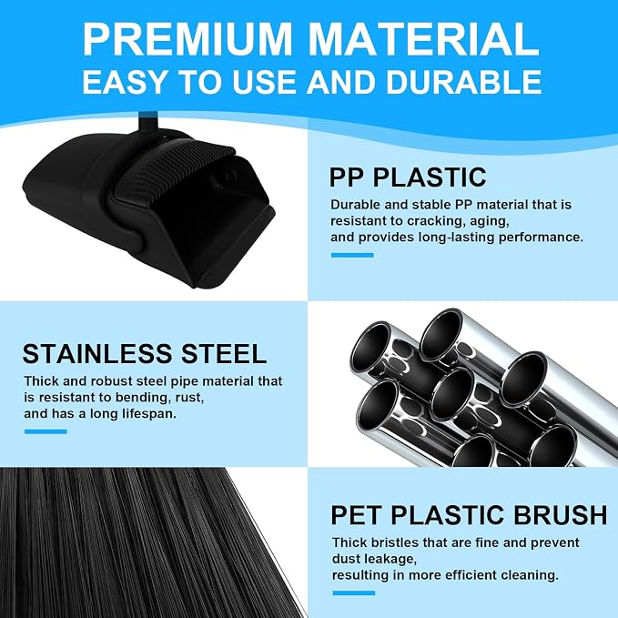 Broom and Dustpan Combo Set, 51" Long Handle with Squeegee | Black Complete Cleaning Kit, Floor Squeegee for Wet & Dry Messes, Built-in Comb Dustpan for Home & Pet Areas