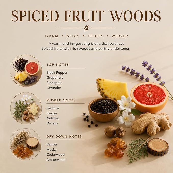 Reed Diffuser Set,3.38 fl oz (100 ml) - Spiced Fruit Woods Oil Diffusers with 8 Reed Sticks, Home Fragrance Reed Diffuser for Bathroom Shelf Decor