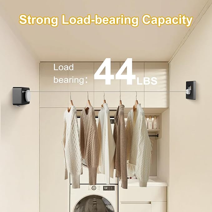 Retractable Clothesline Indoor/Outdoor, Anti-Sag for Drying Clothes Line Retracting Indoor/Outdoor, We Equipped This 13.8 Fts Laundry line Retractable with 4 Large Clips