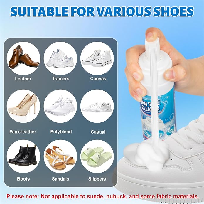 Jevvu Shoe Cleaner, Sneaker Cleaner Foam for Removing Stains and Dirt, Shoe Cleaning Kit for White Shoes