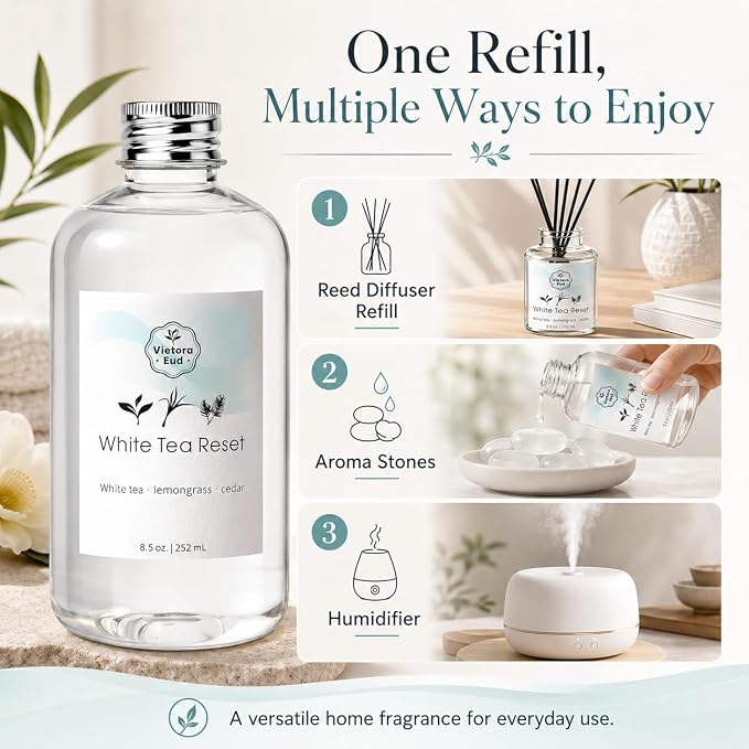 White Tea Diffuser Oil Refill, 8.5 Fl Oz | Inspired by Westin,Fragrance Oil for Reed diffusers,Room Sprays,Humidifier,Aroma Diffusers