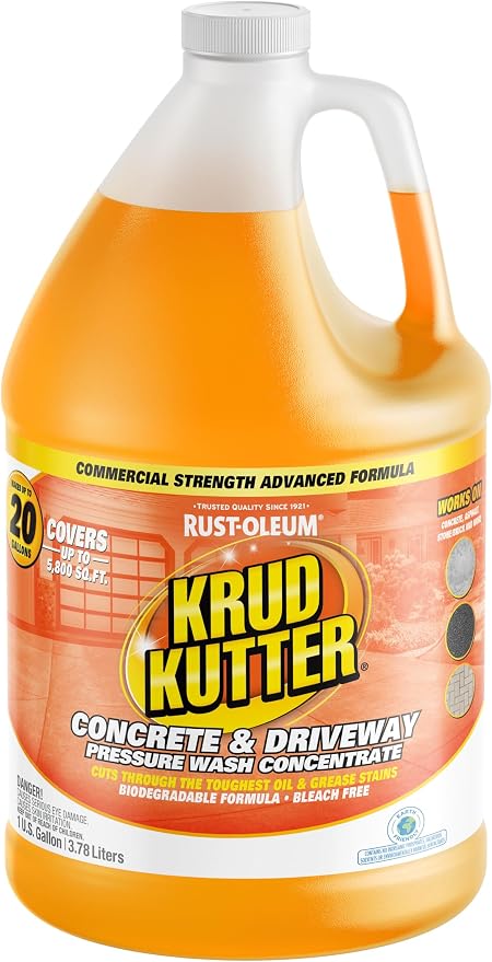 Krud Kutter Concrete & Driveway Pressure Washer Concentrate & Manual Use Cleaner | Cuts Through The Toughest Oil & Grease Stains From Concrete, Asphalt, Stone, Brick, Pavement and More | 1 Gallon