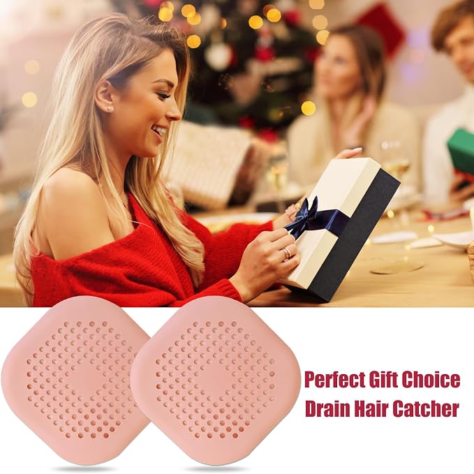 Bovinde Hair Drain Catcher,Square Cover for Shower 2 Pack (Pink) | Drainer Cover Silicone Hair Stopper with Suction Cups,Protector Accessories,Easy to Install Suit for Bathroom,Bathtub,Sink