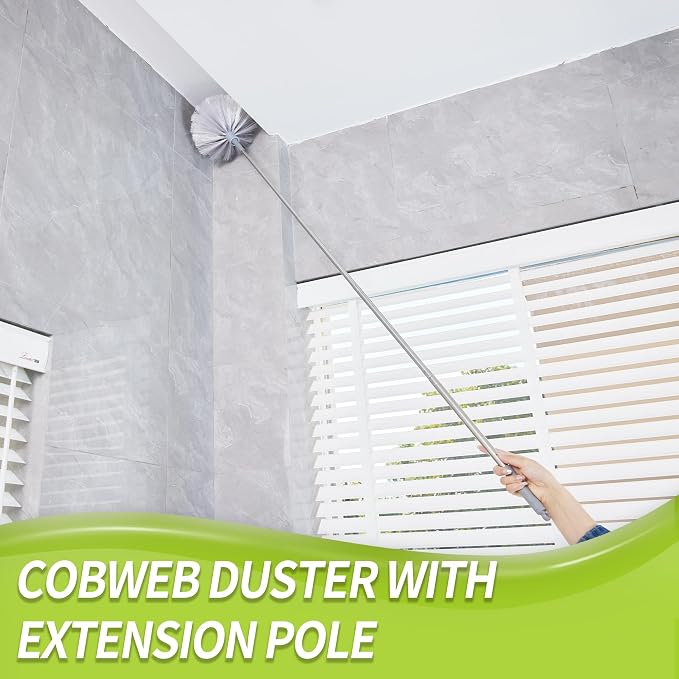 IVYROLL Cobweb Duster with Extension Pole | Spider Web Brush & Ceiling Cleaning Kit, 100" Microfiber Feather Duster Cleaner with Washable Head for Fan, Furniture, Home
