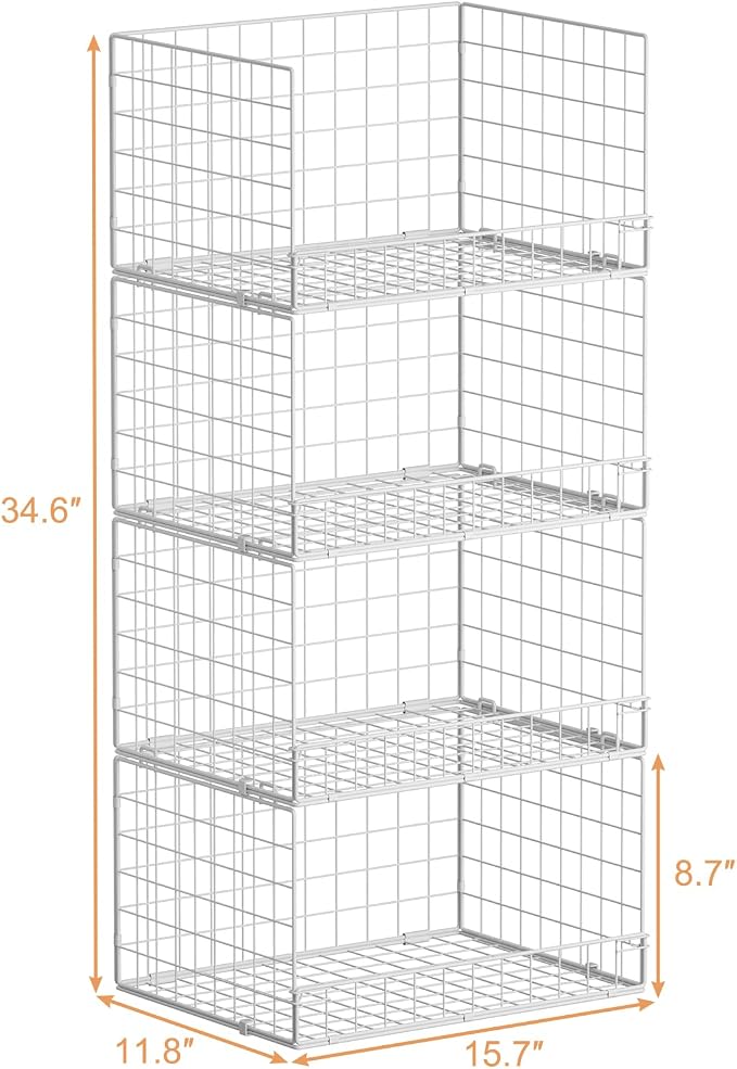 Huxitocan 4-Tier Closet Shelf Organizer - Closet Organizers and Storage Basket, Stackable Closet Storage Bins, Foldable Clothes Organizers and Storage Shelves for Home Closet Organizer System
