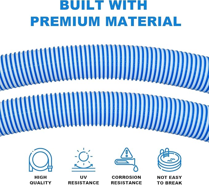 Poolvio Pool Vacuum Hose 40 Feet (12 x 40 Inch), 1.5 Inch Cuffs, Compatible with Most Inground Pool Automatic Cleaners, Blue