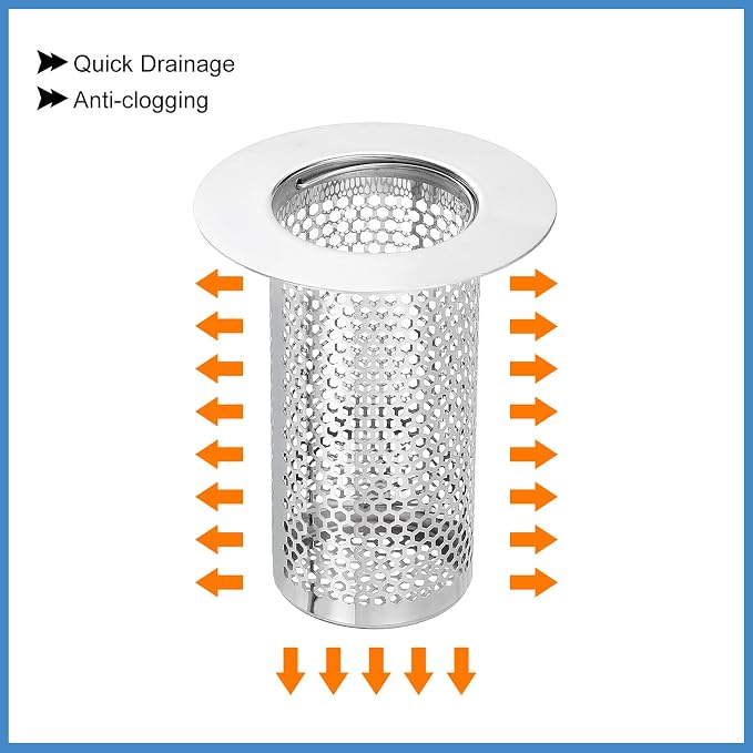 uxcell 4 Pack Shower Drain Strainer, 3.2" x 2.6" 304 Stainless Steel Floor Drain Strainer Deep Sink Hair Catcher for Kitchen Bathroom Balcony Floor Drain, Fit Hole Size from 1.5" to 2.6"