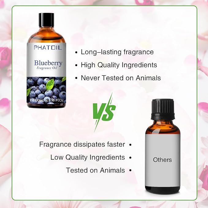 PHATOIL Blueberry Fragrance Oil for Diffuser Aromatherapy 3.38FL.OZ | Long Lasting Scented Oils For Humidifier, Air Freshener, DIY Soap Candle, Scent Project Making, Aroma Oil for Home Freshening