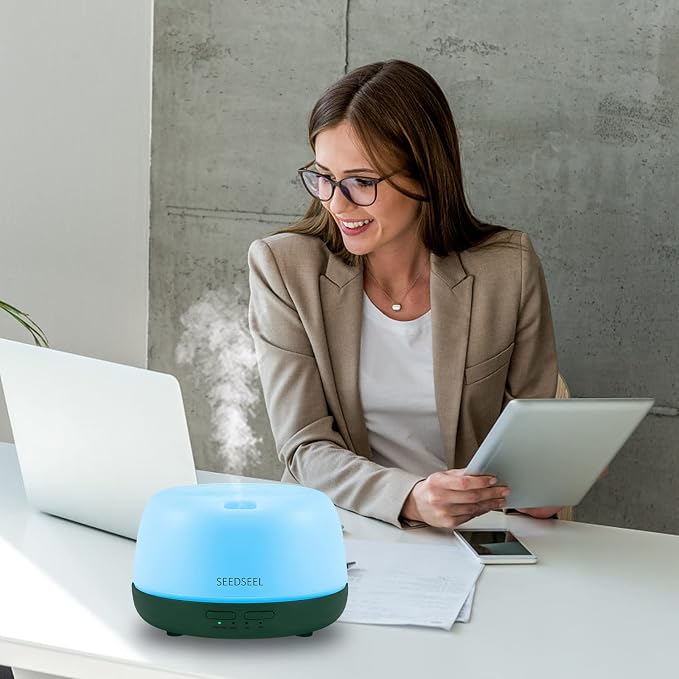 SEEDSEEL 300ML Mini Essential Oil Diffuser with USB-C Power Cord, 7 LED Color Changing Lights, 8 Hours Wood Grain Remote Control Aromatherapy Diffuser. Oil Diffuser for Room, Bedroom, Office, Home