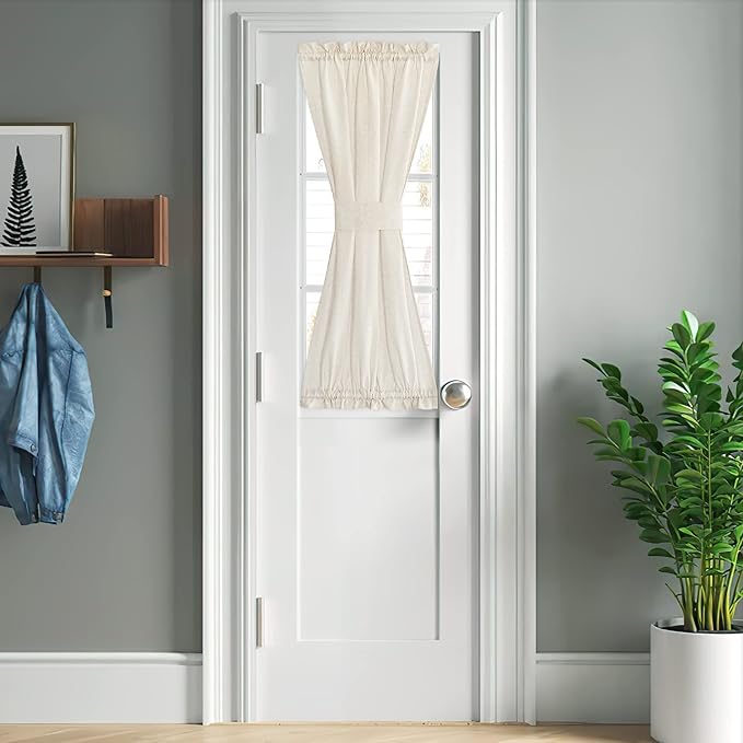 NICETOWN Natural French Door Curtain Farmhouse Style Light Filtering Curtain Panel Rod Pocket Linen Front Door Shade Sidelight Country for Glass, 26" W x 40" L, 1 Panel