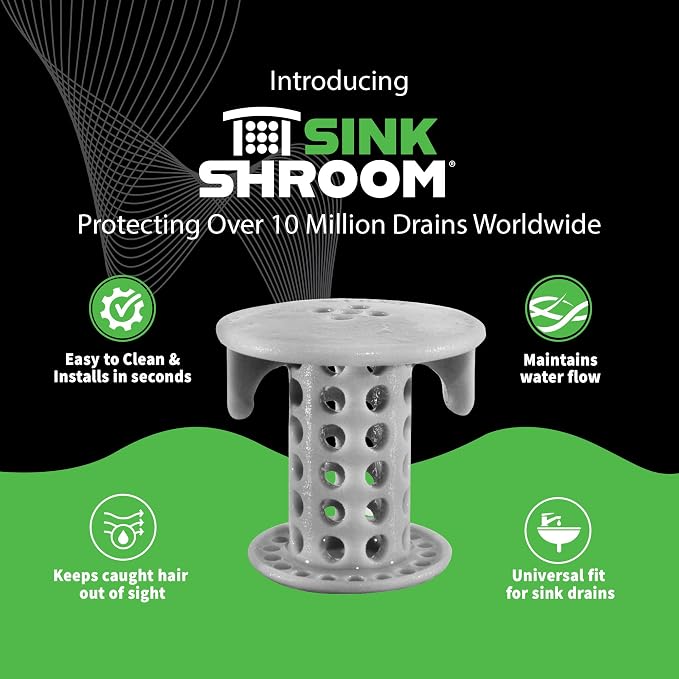 SinkShroom The Revolutionary Sink Drain Protector Hair Catcher/Strainer/Snare, Gray