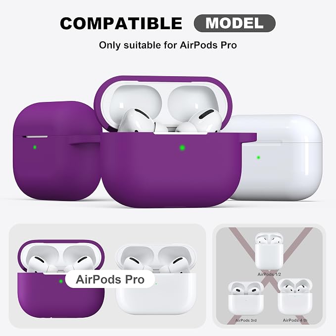 R-fun for AirPods Pro 2 Case, Soft Silicone Protective Cover with Keychain and Cleaning Pen, Compatible with AirPods Pro 2nd/1st Generation, Supports Wireless Charging, Violet