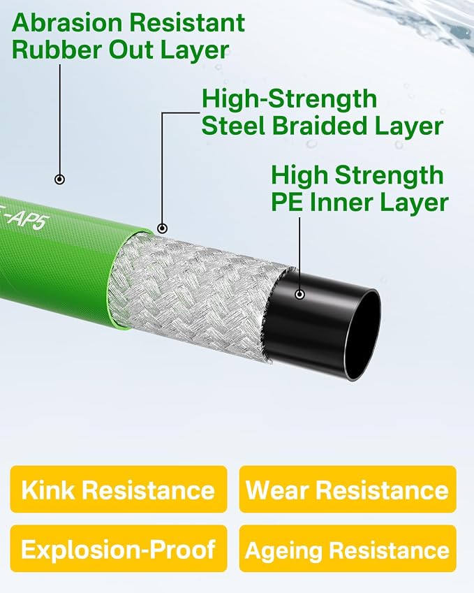 Pressure Washer Hose 75FT 3/8" for Cold and Hot Water 212°F, with Swivel Quick Connect, 4500PSI Kink Resistant Grade Steel Wire Braided, Power Washer Hose With 2pcs M22-14mm Adapter