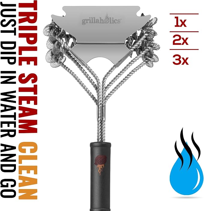 Grill Brush for Outdoor Grill - Safe Bristle Free BBQ Brush with Built-in Scraper – The Perfect Grilling Accessory for Cleaner Grilling | Safe Grill Cleaner | No Bristles | Easily Cleans Between the Grates