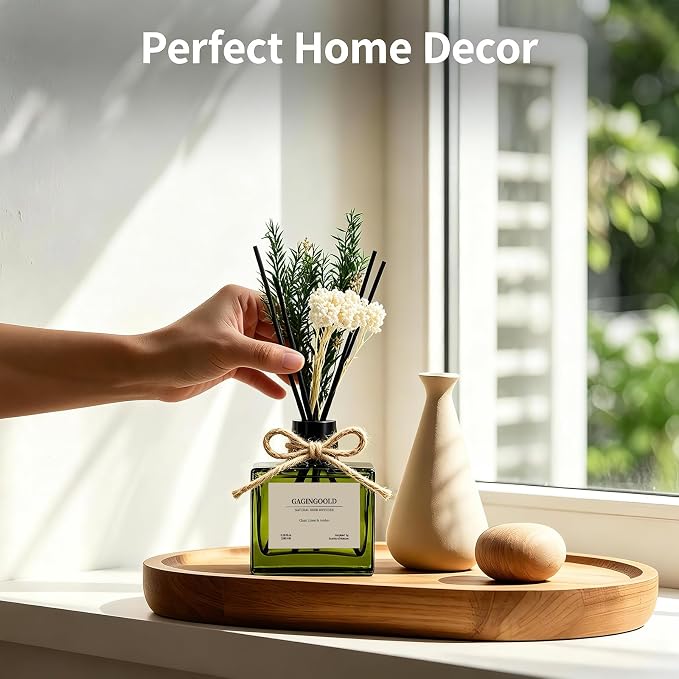 Reed Diffuser, 6.1 oz Clean Linen & Amber Scent Diffuser with Sticks & Dried Flowers, 120 Days Long Lasting diffusers for Home, Elegant Fragrance for Bathroom Bedroom Office Decor Air Fresh