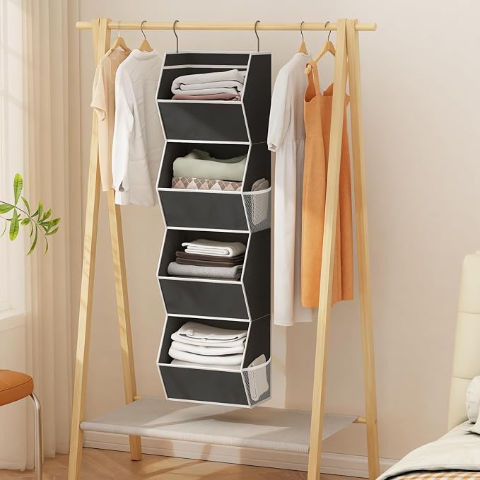 Hanging Closet Organizer Bins for Closet Organization Storage 4 Shelf Black