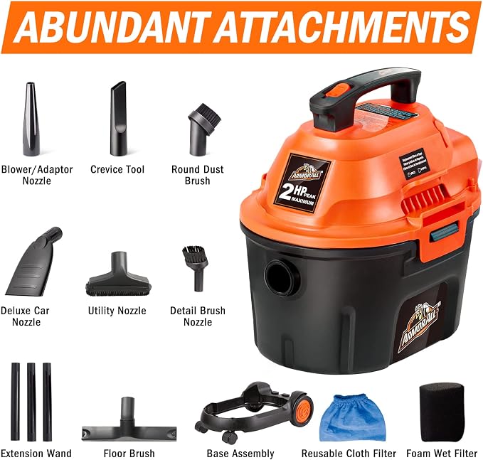 Armor All AA255W 2.5 Gal 2 Peak HP Wet/Dry Utility Vac Orange/Black