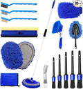 62'' Car Wash Brush Kit - Mitt, Mop, Sponge & Long Handle, Scratch-Free Chenille Replacement Head, Wheel Tire Brush, Car Detailing Kit for Cars, RV, Truck