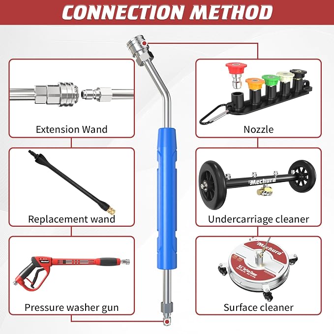17 Inch Pressure Washer Extension Wand, 4000 PSI Stainless Steel | Power Washer Lance with Non-Slip Grip, 30° Curved & Straight Wand Set, 1/4" Quick Connect Car Wash Wand, 2 Pack