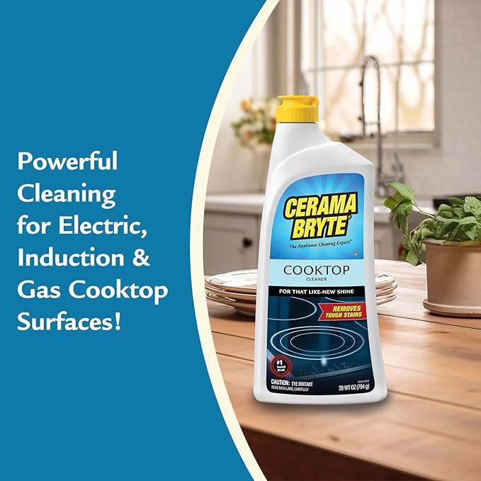 Cerama Bryte Removes Tough Stains Cooktop and Stove Top Cleaner for Glass - Ceramic Surfaces, 18 Ounces, 2 Pack