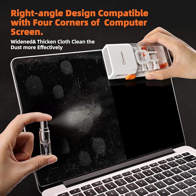 Keyboard Cleaner & Laptop Cleaning Kit for Computer Screen, White | High-density Soft brush, Screen Cleaner Spray,2mm Thicken Large Microfiber Polishing Cloth,Metal Pen Tip,Flocking Sponge