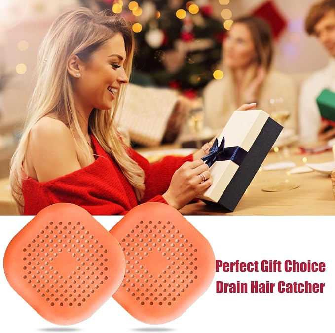Bovinde Hair Drain Catcher,Square Cover for Shower 2 Pack (Orange) | Drainer Cover Silicone Hair Stopper with Suction Cups,Protector Accessories,Easy to Install Suit for Bathroom,Bathtub,Sink