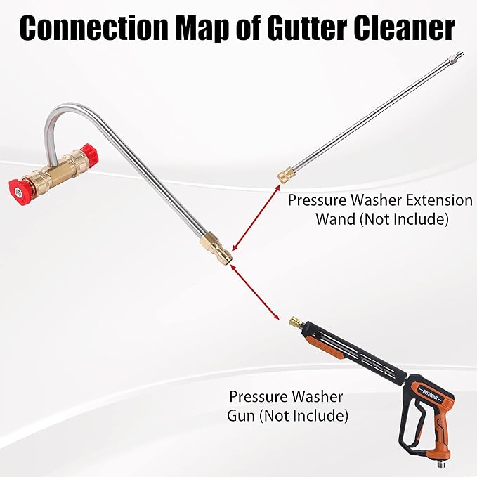 FIXFANS Pressure Washer Gutter Cleaner Attachment, 1/4 Inch Quick Connect | 4000 PSI, Gutter Cleaning for Power Washer with 4 Nozzles, 9 Inch