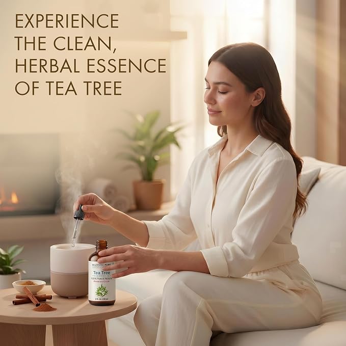 Majestic Pure Tea Tree Essential Oil for Diffuser - 2 Fl Oz | 100% Pure & Natural Ideal for diffuser use, aromatherapy, massage, soap making, candle making home fragrance