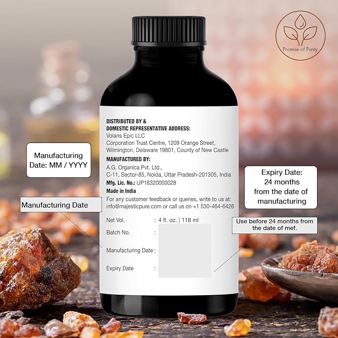 Majestic Pure Frankincense Essential Oil for Diffuser - 4 Fl Oz (Pack of 2) | 100% Natural Essentials Oils Ideal for Humidifier, Air Freshening, Cleaning Home, Bath, Steam Inhalation and Massage