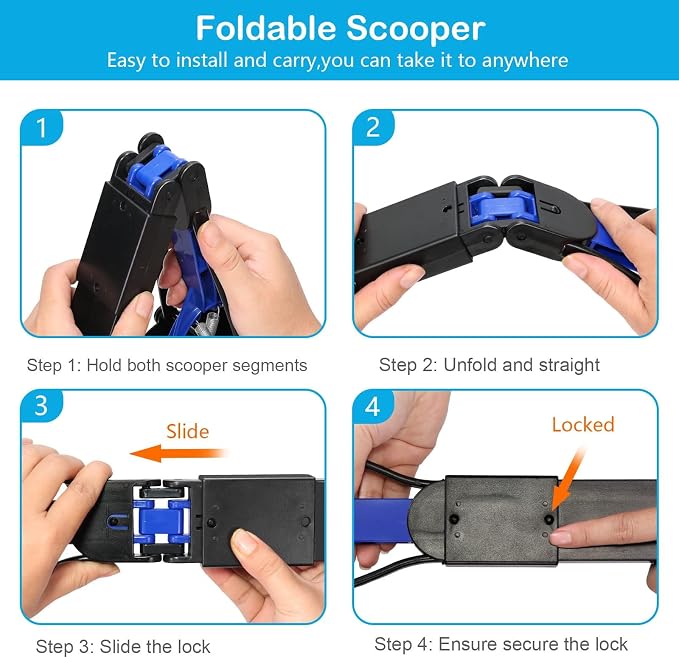 Pooper Scooper,Dog Pooper Scooper,Pooper Scooper for Large Dogs,Folding Dog Poop Scooper, 28" Long Handle No-Bend Cleanup,with Durable Spring,Works on Grass/Dirt/Gravel & More Surfaces (Blue)