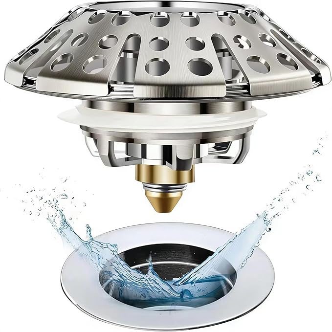 AzWzz Bathtub Drain Stopper, Pop Up Tub Stopper Plug with Bathtub Drain Hair Catcher Cover, Universal for 1.45 in to 1.8 in Tub Drain, Brushed Nickel