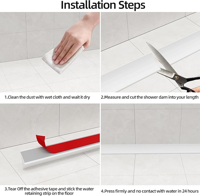 67 Inch Selfadhesive Shower Threshold Water Dam Barrier Silicone Waterproof Shower Door Water Guard Bathroom and Kitchen Corner Seal Strip Water Guard for Dry and Wet Separation (Black)