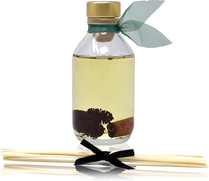 Reed Diffuser Set - Cinnamon Pine Cones Scented Diffuser with Sticks | Holiday Home Fragrance Reed Diffuser for Bedroom, Bathroom Shelf Décor, Real Pinecones + Cinnamon in the Bottle - USA Made