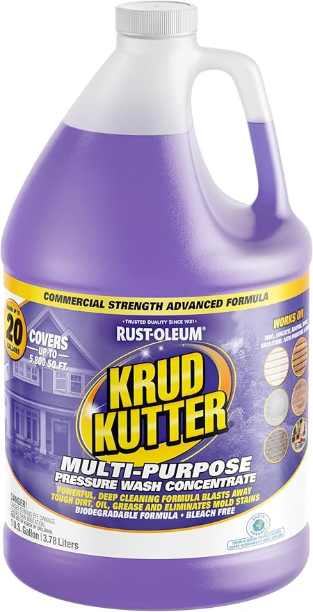 Krud Kutter Multi-Purpose Pressure Washer Concentrate & Manual Use Outdoor Cleaner | Deep Cleans Tough Dirt, Oil, Grease, and Stains for Vinyl, Concrete, Wood, Brick, Stone & More | 1 Gallon
