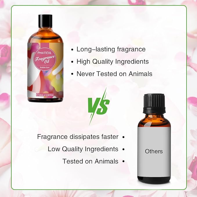 PHATOIL Bubble Gum Fragrance Oil for Diffuser Aromatherapy 3.38FL.OZ | Long Lasting Scented Oils For Humidifier, Air Freshener, DIY Soap Candle, Scent Project Making, Aroma Oil for Home Freshening