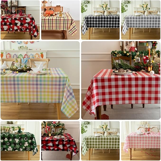 Waterproof Plaid Tablecloth Fabric - Round 25 Inch Classic Gingham Checker Table Cloth for Indoor/Outdoor Use - Buffalo Table Cover for Picnics, BBQs, and Parties
