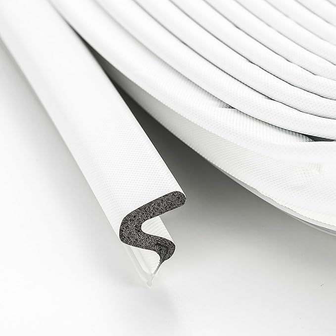 Weather Stripping Door Seal Strip - Soundproof Q-Shaped Foam for Exterior Door Frame, Large Gap Seal, Noise Cancelling, Easy to Install (White, 21FT)
