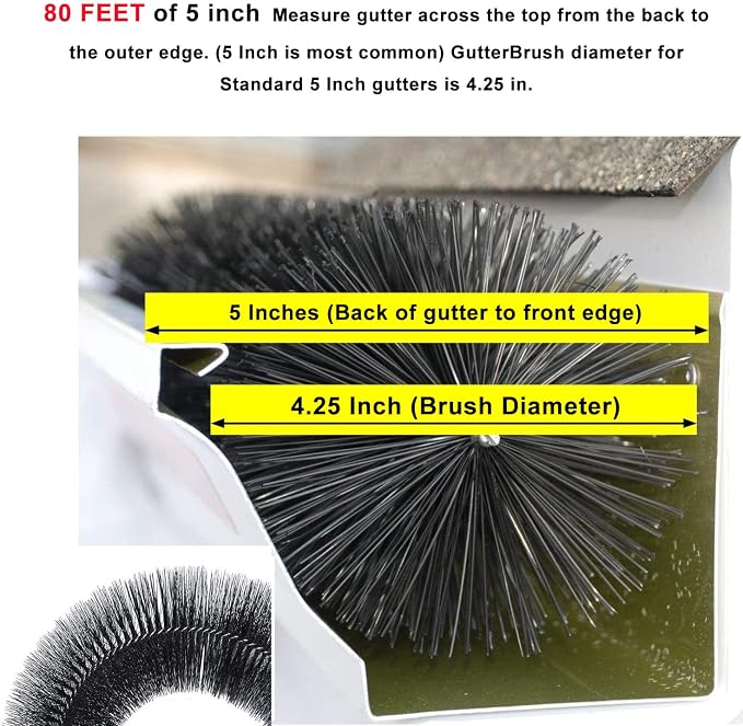 25 Pack Gutter Brush Leaf Guard for 5 Inch Gutters 80ft 4.33" Diameter | Leaf Filter Insert Brush ,Stops Clogs from Leaves & Debris, No Tools DIY, 3.2ft x 25 Simple Gutter Guard Downspout Guard