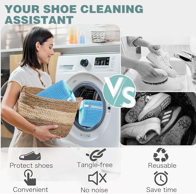 Shoe Washing Machine Bag,Laundry Shoe Bag for Washer and Dryer,Reusable Shoe Cleaning Bag for Sneakers,Tennis Shoes,With Self-locking Zipper, Microfiber Inside,Include Shoe Bag (Lite Blue - 1 Pack)