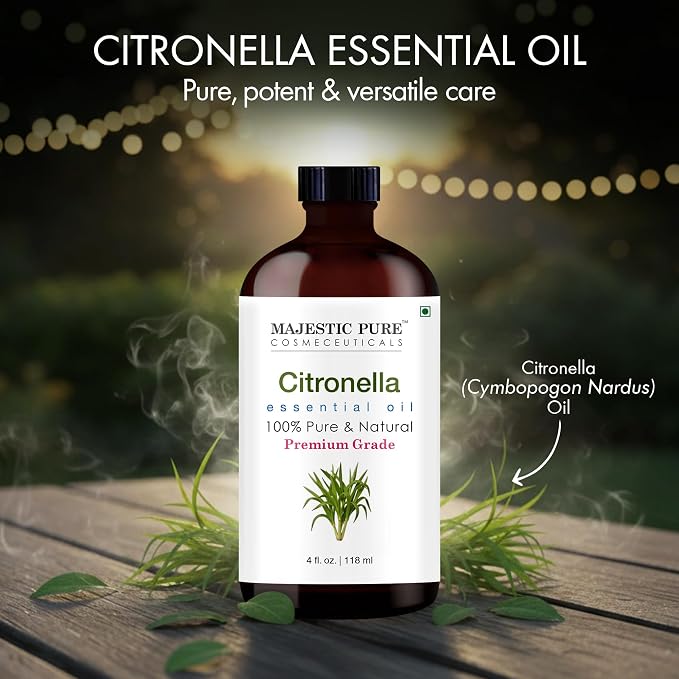 Majestic Pure Citronella Essential Oil for Diffuser - 4 Fl Oz | 100% Pure & Natural Essentials Oils for aromatherapy, massage blends and DIY home fragrance projects, Massage and room sprays