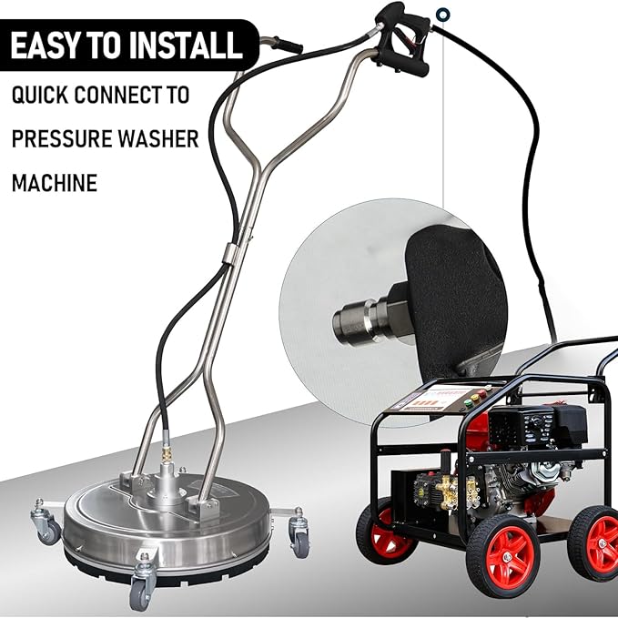 Hourleey 24" Pressure Washer Surface Cleaner with Dual Handles, Stainless Steel Surface Cleaner with 4 Wheels for Driveways, Pathway, Sidewalks, Patios, Decks, 4500 PSI with 3/8" Quick Connector Kit