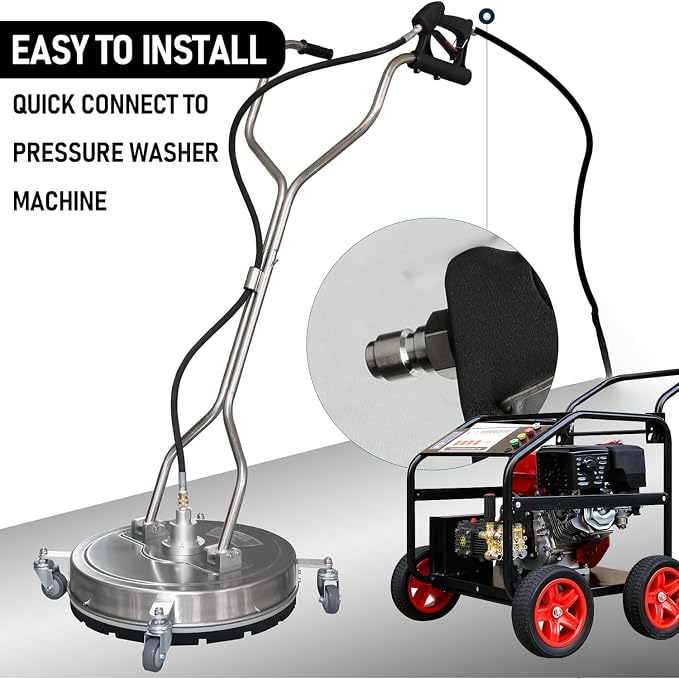 Hourleey 20" Pressure Washer Surface Cleaner with Dual Handles, Stainless Steel Surface Cleaner with 4 Wheels for Driveways, Pathway, Sidewalks, Patios, Decks, 4500 PSI with 3/8" Quick Connector Kit