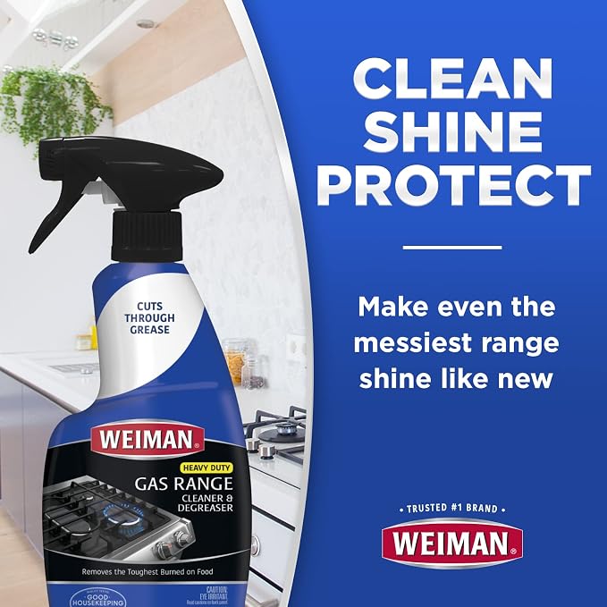 Weiman Heavy Duty Gas Range & Stove Top Cleaner and Degreaser - 4 Pack, 24 Ounces with MicroFiber Cleaning Towel